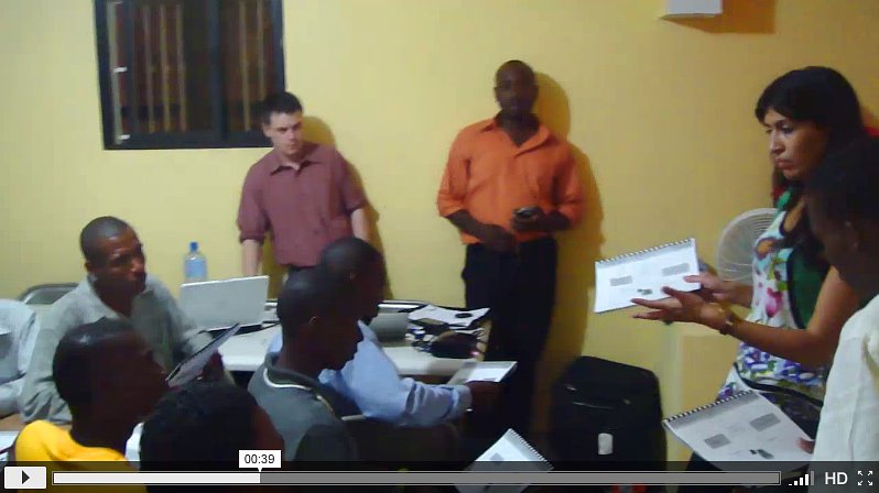 Lukas, Martial (director of FATEM in Mirebalais) and Leila conducting the training session in Mirebalaiss